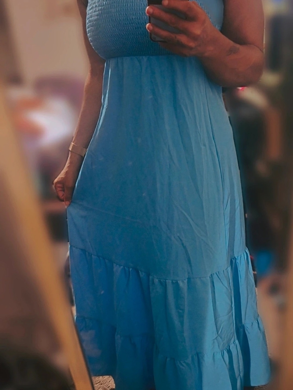 Light Blue Smocked Maxi Dress - Women